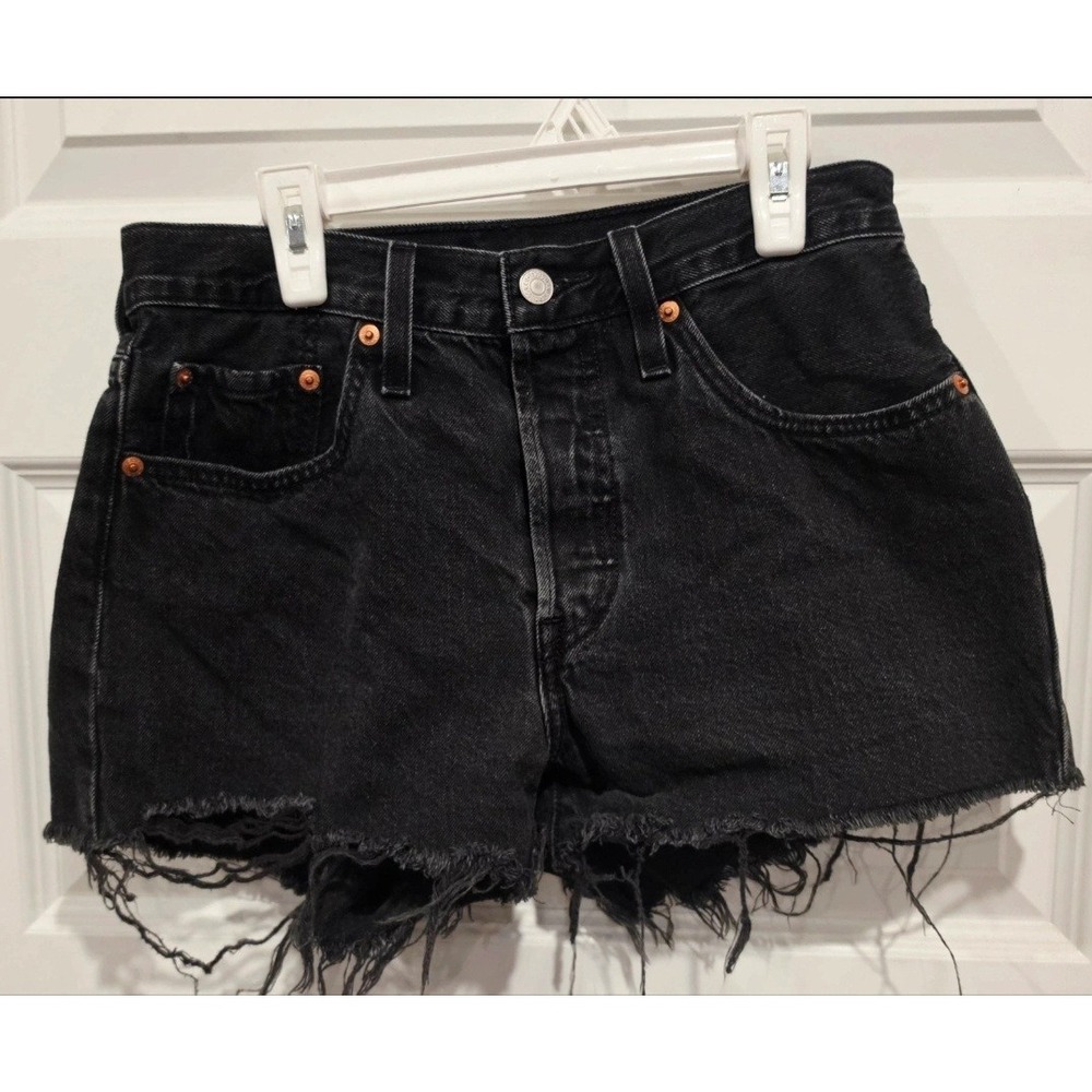 Levis 501 Cutoff Shorts Womens 27 Black Cotton Denim High Rise Frayed Summer